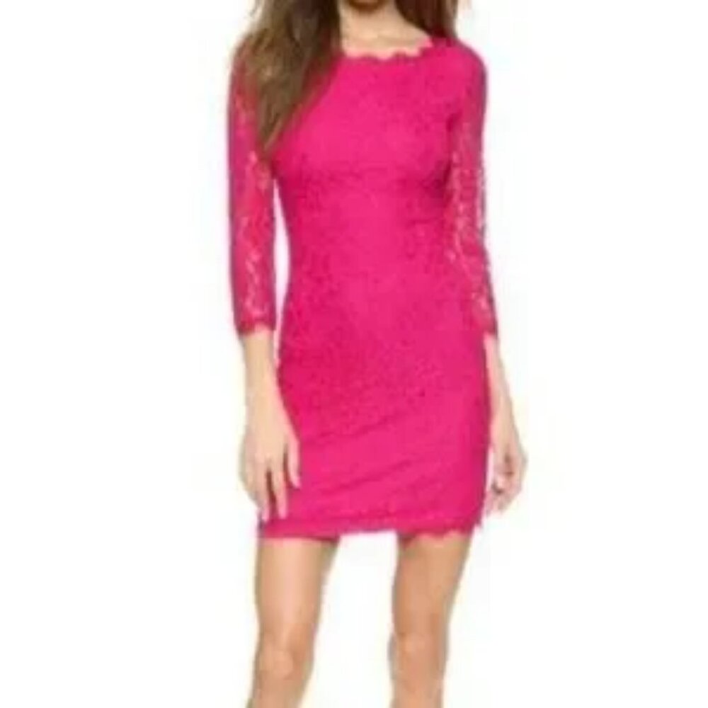 Diane Von Furstenberg Zarita Pink Stretch Lace Cocktail dress size 4